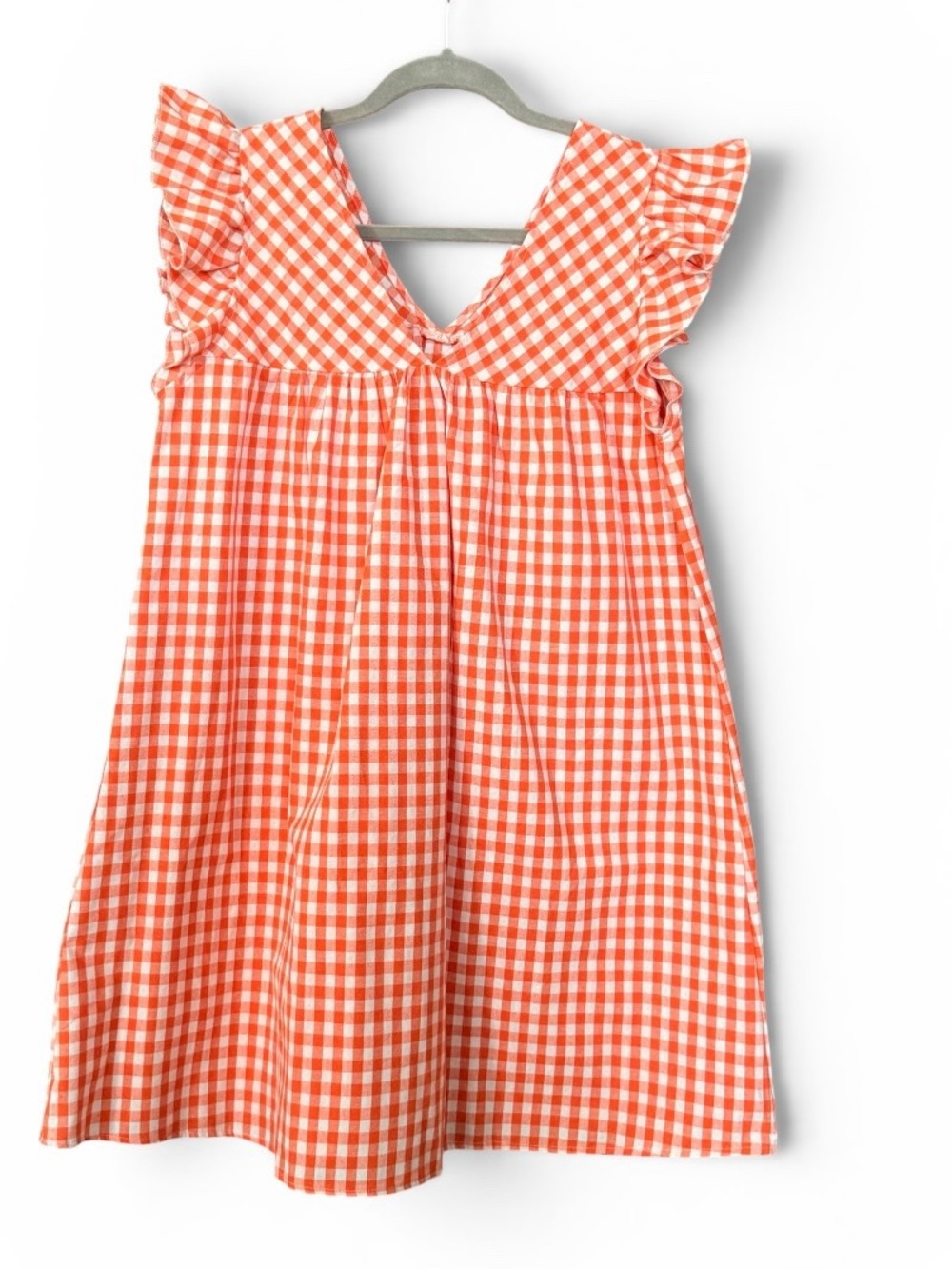 Orange Gingham Ruffle Sleeve Sundress